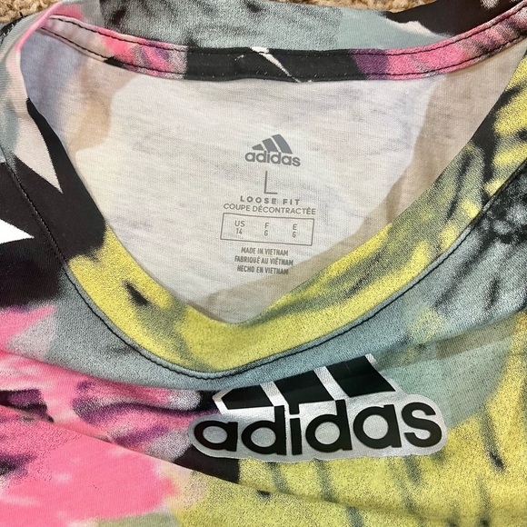 Adidas Floral Crop Top Loose Fit‎ T Shirt Colorful Girls Size Large 14 Hibiscus - Picture 5 of 7